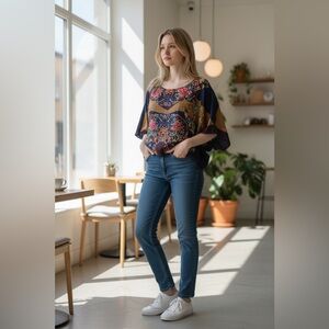 JOHNNY WAS Killiani Multicolor floral batwing cropped top/poncho, XXL